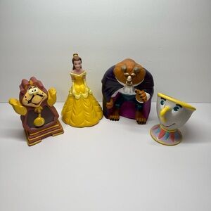Pizza Hut Disney Beauty & The Beast PVC Rubber Puppets Lot of 4 Vintage Set 1992